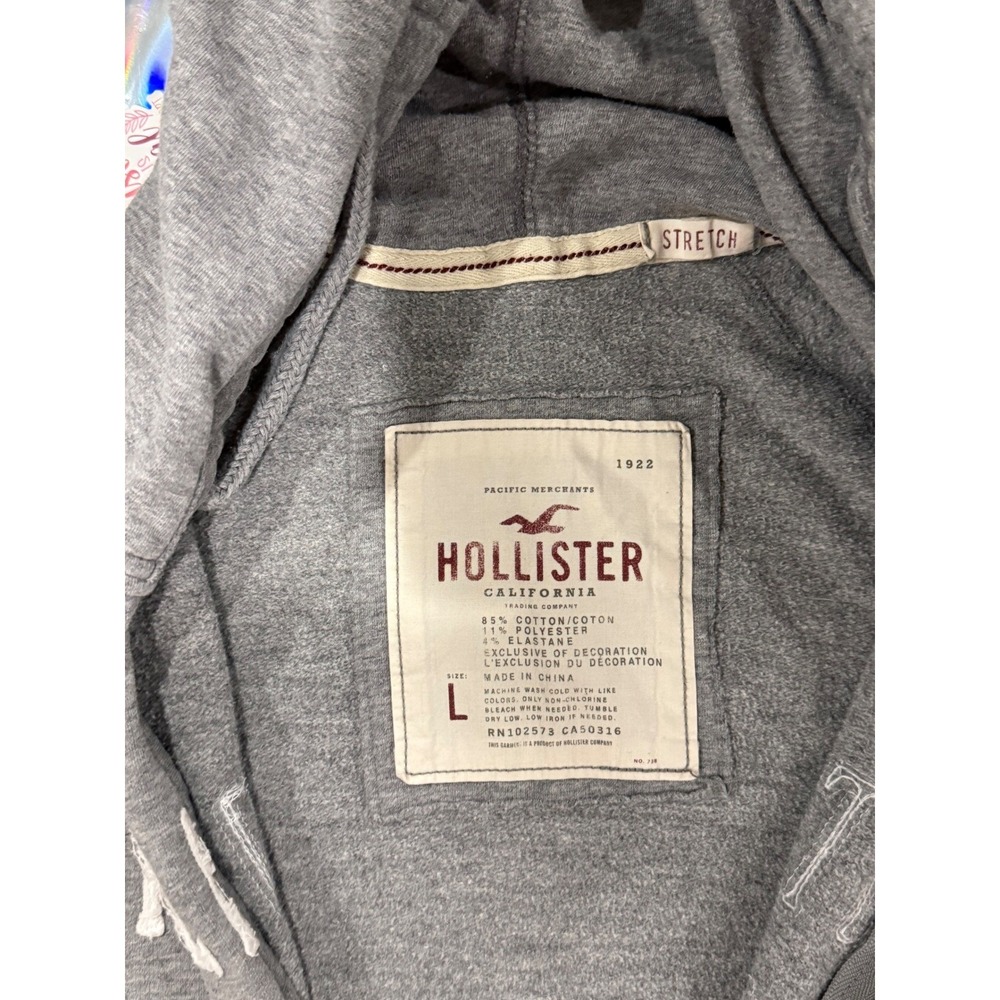 Hollister California Y2K Full Zip Hoodie Gray Logo Sweatshirt 1922 Women's Large - Picture 7 of 7
